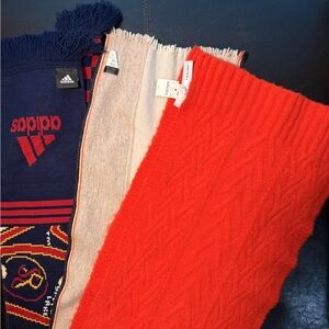 NWT J Crew Black Label Thick Orange Scarf, J Crew Wool Scarf & Adidas Scarf